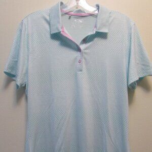 Women adidas Golf Polo Shirt Medium Short Sleeve Light Blue Purple Stretch Soft